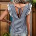 Summer Hot Sale Casual Fashion Top Ruffle Sleeve V-Neck Striped Shirt For Women_ecoleips.com