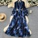 Elegant Floral Print V-Neck A-Line Maxi Dress With Flowy Hem & Waist Tie For Women - Boho Chic Vacation Style_ecoleips.com