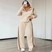 Plus Size Women's Casual Streetwear Set - Zip-Up Hoodie & Straight Leg Pants Two-Piece Outfit (0XL-5XL, Beige/Brown)_ecoleips.com