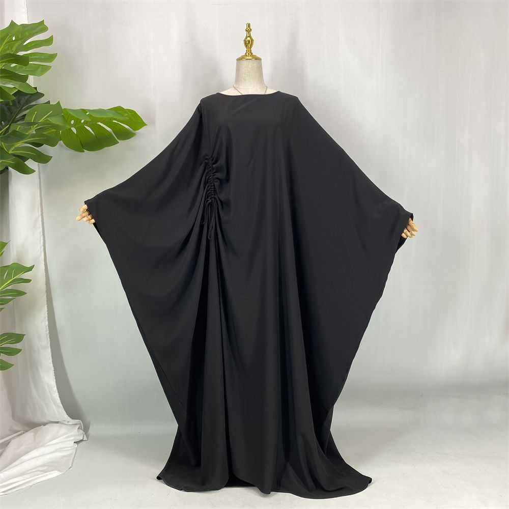 Cross Border Women's Fashion Satin Print Muslim Dress, Drawstring Waist Elegant Long Skirt_ecoleips.com