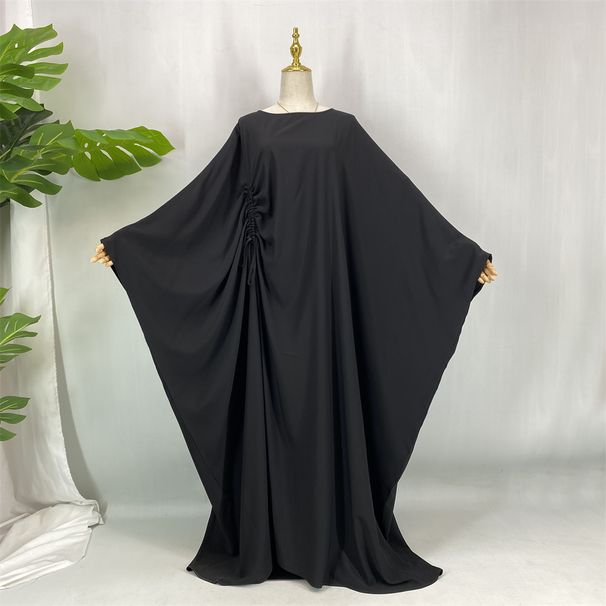 Cross Border Women's Fashion Satin Print Muslim Dress, Drawstring Waist Elegant Long Skirt_ecoleips.com