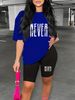 Summer Women's Casual Fashion NEVER Give Up Letter Printed Loose T-shirt Shorts Two-piece Set Summer Sportswear Suitable For Daily Wear-174_ecoleips.com