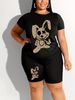 Summer Women's Casual Fashion Cartoon Rabbit Graphic Printed Loose T-shirt Shorts Two-piece Set Summer Sportswear Suitable For Daily Wear-164_ecoleips.com