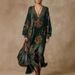 Vintage Silhouette Print Flowy Maxi Dress – Boho Green Fringe Dress With Bell Sleeves, Polyester Retro Dress For Women (S-Xxl)_ecoleips.com