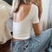Voya Women's White Lace Backless Short Sleeved T-shirt With Slim Fit And Inner Top For Women_ecoleips.com