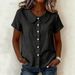 Women's Solid Color Peter Pan Collar Shirt Casual Loose Cotton Linen Short Sleeve Summer Blouse Independent Website European American Style_ecoleips.com