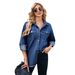 Women's Clothing Washed Raw Edge Denim Long Sleeved Lapel Top_ecoleips.com