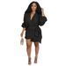 Women's Casual V Neck Wrap Dress Solid Color Patchwork Pleated Shoulder Strap Design_ecoleips.com
