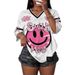 European American Cross-Border Loose Casual Smiley Face Letter And Number Print Women's Sho Sleeve Spos_ecoleips.com