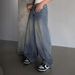 American-style Blue Wide-leg Extra-long Floor-length Ripped Loose-fit Casual Jeans For Women_ecoleips.com