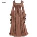Aria Basics Aria Basics 2022 Foreign Trade European And American Medieval Retro Hooded Square Neck Tie Bell Sleeve Flared Dress_ecoleips.com