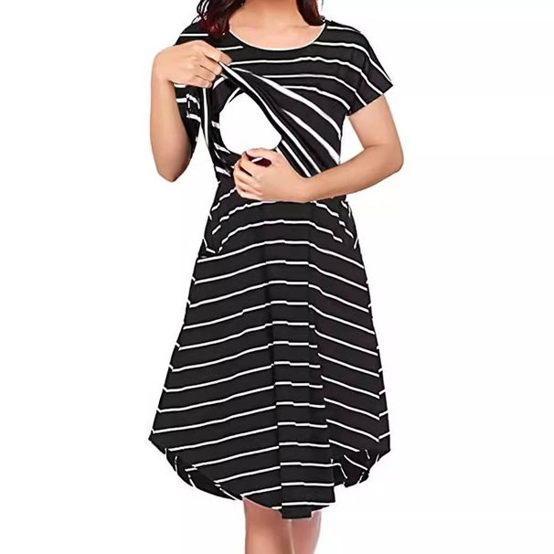Women's Clothing Hot Selling Striped Multifunctional Striped Maternity Dress Mother Nursing Dress_ecoleips.com