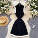 Women's Clothing High End Niche Knitted Dress For Women In Summer Retro Waist Slimming Contrast Color Stitching Pleated Vest Skirt_ecoleips.com