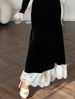 Winter Elegant Lace Trim Dress – Slimming High Waist A-Line Maxi Dress, Long Sleeve Polyester Blend Dress (Black, Red, Coffee)_ecoleips.com