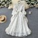 Luxury Embroidered Mesh Dress – Long Sleeve, Waist-Defining A-Line Silhouette For Women (Elegant Hollow-Out Design, White/Blue/Yellow, S-XXL)_ecoleips.com