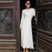 Talenza Women's Knitted Long Dress Autumn Winter Solid Loose Long Sleeve Tie Y2k Dress Casual Office Commuting Long Dress Female_ecoleips.com