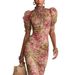 Sexy Mesh Print Fishtail Dress – Oversized Sleeve Flowy Midi Dress For Women (Xs-Xxl) – Polyester Ruffle Hem For Streetwear & Date Nights_ecoleips.com