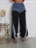 Women's Clothing Fashion Street Stitching Design Striped Bar Retro Drawstring Jeans_ecoleips.com