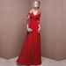 Women's Clothing Long Sleeved Red Bridal Wedding Dress Long Banquet Evening Dress Female_ecoleips.com