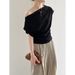 Slash Neck T-shirts For Women Elegant Off Shoulder Design Solid Summer Tops Short Sleeve Fashion Ladies Casual Clothing Simple_ecoleips.com