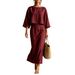 Elegant Women's High-Waisted Midi Skirt Suit European American Style round Neck Three Quarter Sleeve Loose Top for Commuting_ecoleips.com