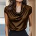 Elegant Women's Satin Shirt Pile Neck Short Sleeve Women T-Shirts Fashion Lady Office Tops Loose Tee Summer Women Silk Shirts_ecoleips.com