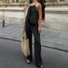 Women's Clothing Spring And Summer Design Casual Lace Up V Neck Top High Waist Elastic Band Trousers Set_ecoleips.com