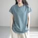 A Retro-Style Oversized Top With A Round Collar And Short Sleeves, In A Solid Color; Perfect For Layering As A Versatile_ecoleips.com