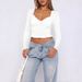 Voya Women's Sexy Pure Desire Style T-shirt, Spring And Summer Slim-fit Solid Color Short Crop Long-sleeved Top_ecoleips.com