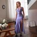 European And American Style Slim-fit Solid Color Elegant Fashion Sexy Foreign Trade Slit Satin Dress With Waist Cinching_ecoleips.com