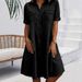 Stylish Five-Sleeve Loose Fit Denim Dress For Plus Size Women_ecoleips.com