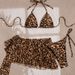 Leopard Print Three Piece Women's Swimsuit Sexy Bikini Set With Halter Neck Skirt Sun Protection For Vacation_ecoleips.com