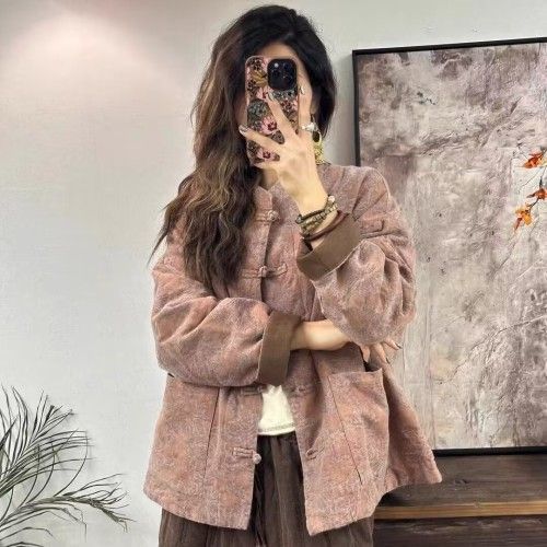 girl Foreign Trade Big Brand Women's Retro Jacquard Short Coat Winter Chinese Style Buttoned Jacket Warm Ice Clothing_ecoleips.com