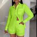 Women's Clothing Elegant Solid Color Pocket Long Sleeved Shirt + Shorts Suit Two Piece Set_ecoleips.com