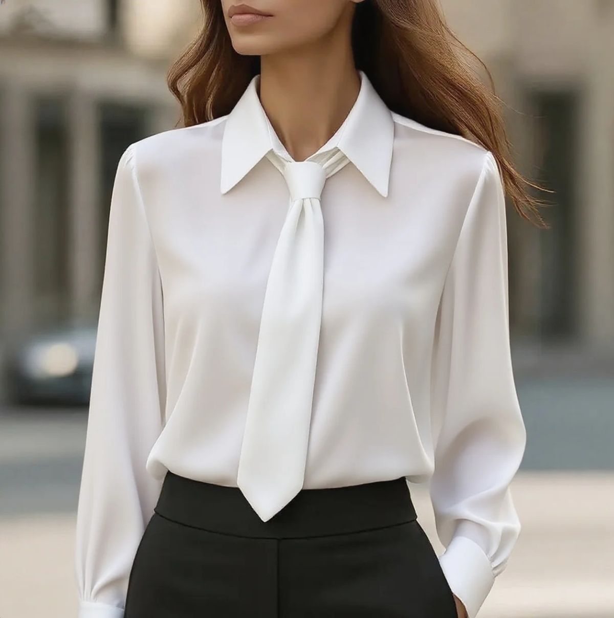2025 European And American Cross-Border New Autumn Solid Color Casual Tie Long Sleeve French Shirt Women's Blouse_ecoleips.com