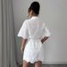 Women's Clothing New Spring And Autumn Women's Clothing Solid Color Embroidery Lapel Short Sleeve With Belt Shirt Dress_ecoleips.com