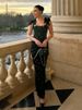 TARUXY Black Bows Evening Holiday Dress For Women Hollow Sexy Long Spaghetti Strap Dress See Through Sleeveless Elegant Vestido_ecoleips.com