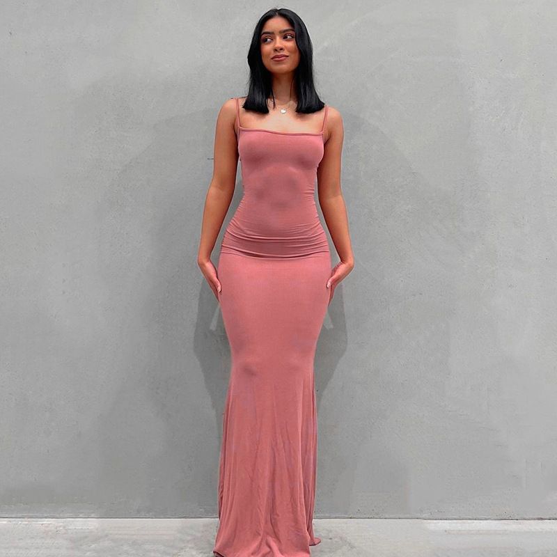 Dresses 2025 Woman Fashion New Summer Solid Colour Sexy Slim Camisole Skirts_ecoleips.com