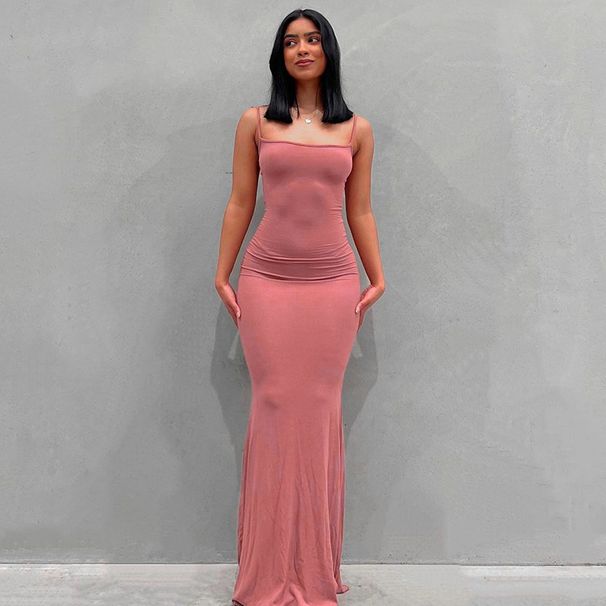 Dresses 2025 Woman Fashion New Summer Solid Colour Sexy Slim Camisole Skirts_ecoleips.com
