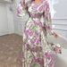 Muslim Dress Women Elegant Floral Print V-Neck A-Line Maxi Dress With Bell Sleeves & Adjustable Waist – Feminine & Stylish For Women_ecoleips.com