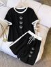 Women's Summer Elegant Two Piece Set Butterfly Print Round Neck Short Sleeve Elastic Shorts Fresh Style_ecoleips.com