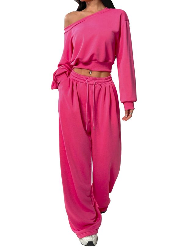 Women's Clothing Chic Off-the-Shoulder Top & Wide-Leg Pants Set – Elegant Autumn Style With Flowy Comfort"_ecoleips.com