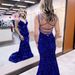 Sequined Ball Gown Slim Hip Wrapped Fishtail Small Trailing Evening Gown Spaghetti Straps V Neck Party Dress_ecoleips.com