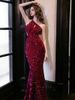 Women's sexy sleeveless halterneck dress slim hip-covering long skirt_ecoleips.com