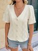 Women's Spring Summer V Neck Solid Color Casual Jacquard Shirt Lace Trimmed Cardigan Fashionable Sweet Top_ecoleips.com