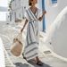 Women's Striped V Neck Loose Fit Maxi Dress – Casual Beach Resort Gown For Summer 2026_ecoleips.com
