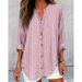Women's Casual Fashion Striped Shirt Button Detail Long Sleeved Solid Color Autumn Winter New Style_ecoleips.com