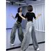 Women's High-Waisted Wide Leg Jeans Retro Washed Distressed Scimitar Design Floor-Length Pants Flowy Petite Fit Autumn/Winter Style_ecoleips.com