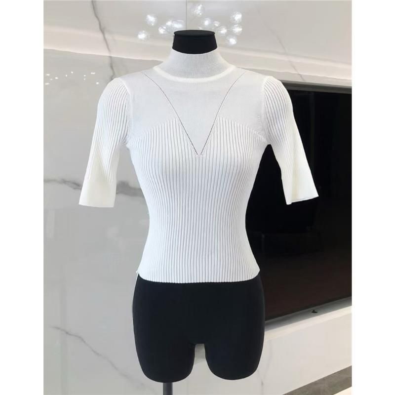 Elegant Turtleneck Slim Fit Pullover Knit Sweater Dongdaemun Style Short Sleeves Pure Alluring Women's Sweater in Stock_ecoleips.com