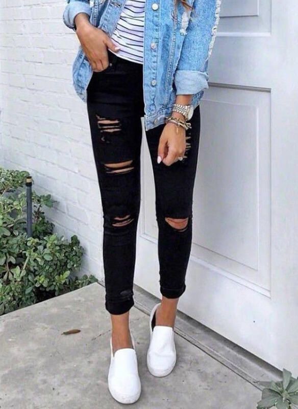 Women High Waisted Ripped Leggings Women Slim Fit Holes Trousers Pencil Pants Casual Fashion Clothing_ecoleips.com